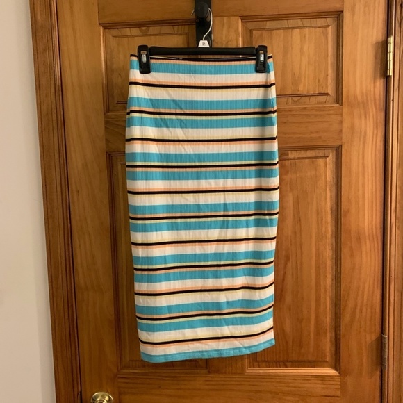 AFRM Nordstrom Multi Color Stripe Ribbed Midi Skirt XS NWT - Picture 3 of 6